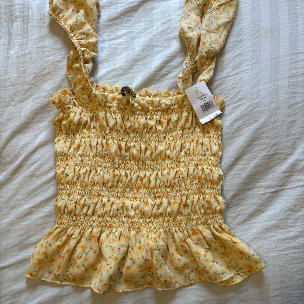 Floral Yellow Smocked Women's Top